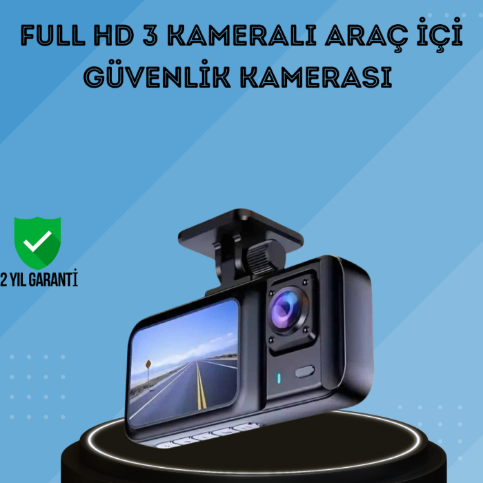 360° Kapsama Sahip Full HD Araç Kamerası 3’lü Kayıt Gece Görüşlü DashCam