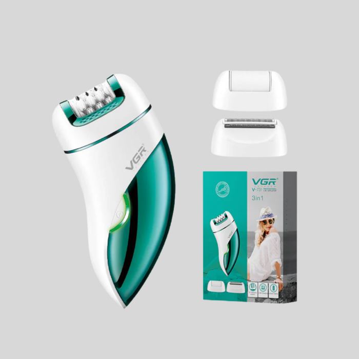 Profesyonel 3 in 1 Epilasyon Cihazı LED Aydınlatmalı Suya Dayanıklı Şarjlı VGR Epilatör