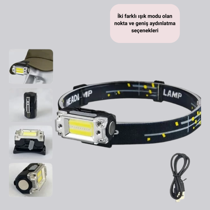 Kompakt LED Kafs Feneri USB Şarjlı Manyetik 2 Işık Modlu 215 Lümen