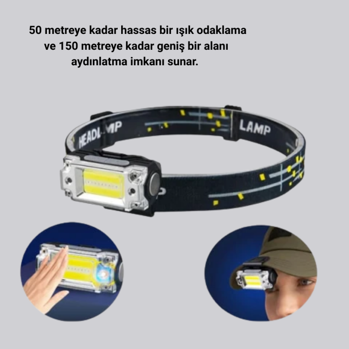 Kompakt LED Kafs Feneri USB Şarjlı Manyetik 2 Işık Modlu 215 Lümen