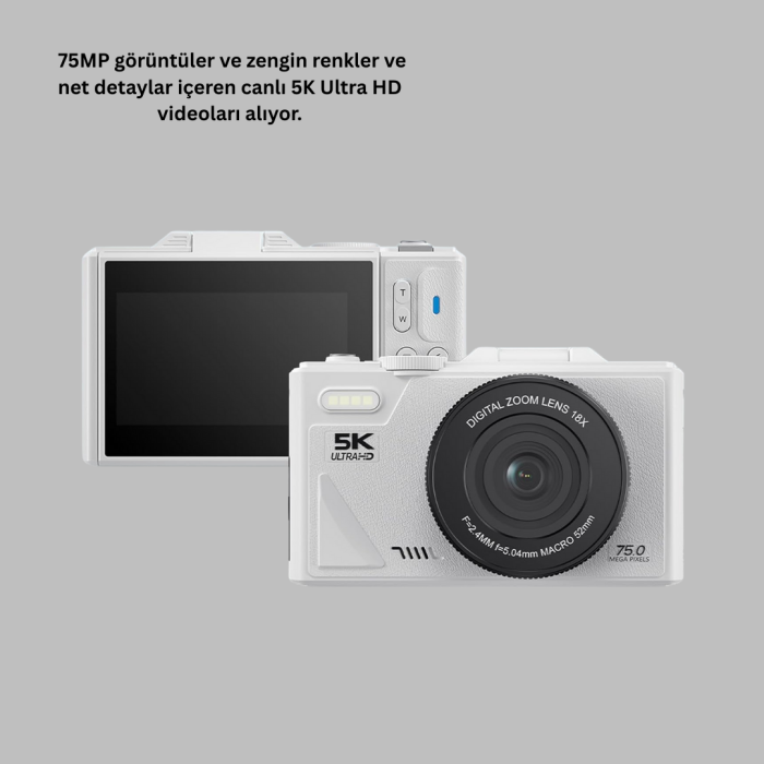 5K 75MP Dijital Kamera WiFi Aktarımlı Otofokus ve 18x Dijital Zoom