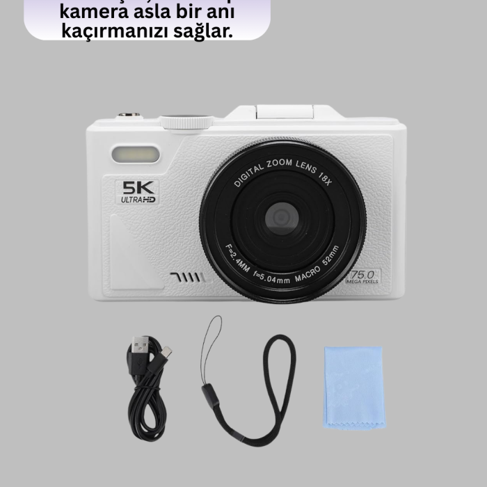 WiFi Bağlantılı 5K Ultra HD Dijital Kamera 75MP Otofokus