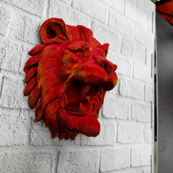 Dekoratif Asılabilir Aslan Başı 3D Duvar Heykeli Gold Red 20x21 cm