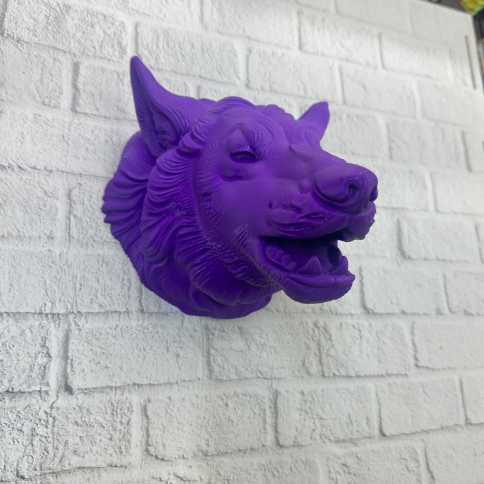 Mor Renk 3D Kurt Başı Duvar Dekoru Asılabilir Maskot Heykel 25x19 cm