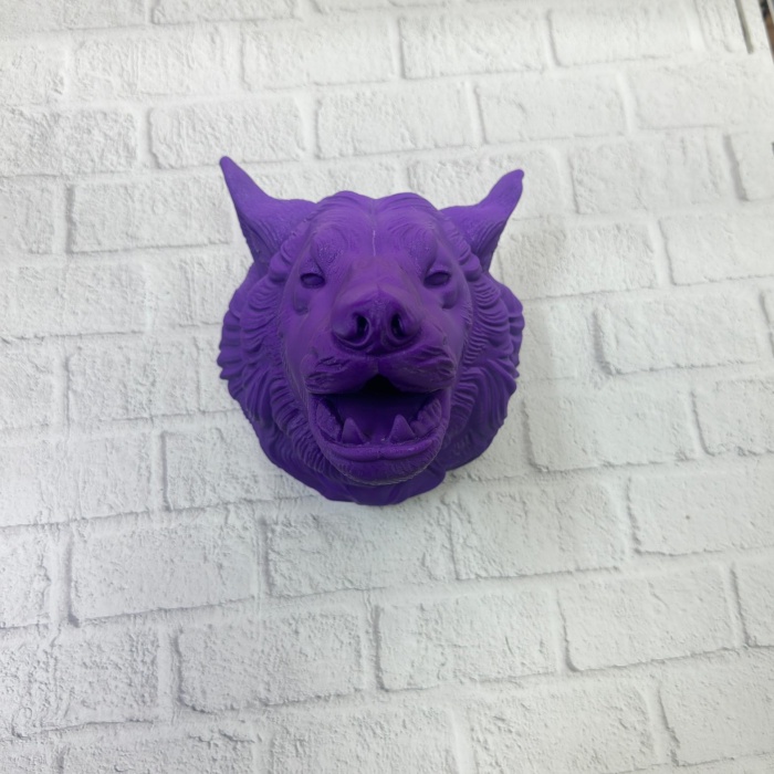 Mor Renk 3D Kurt Başı Duvar Dekoru Asılabilir Maskot Heykel 25x19 cm