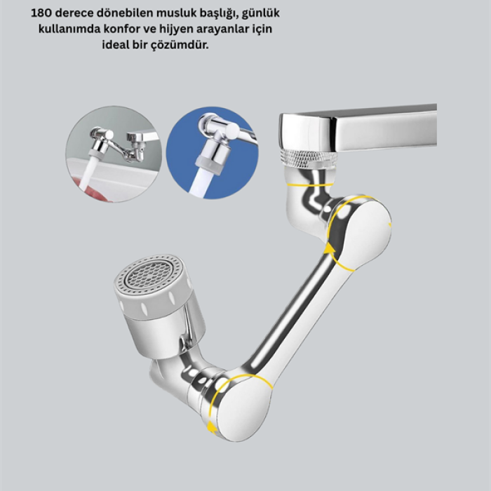 KESGİN MARKET ® Esnek 1080° Musluk Başlığı 3 Eklemli Hareketli Su Modlu Lavabo Aparatı