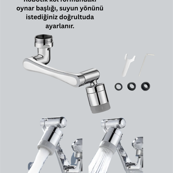 KESGİN MARKET ® 2 Modlu 1080° Dönebilen Musluk Başlığı Esnek 3 Eklemli Hareketli Tasarım