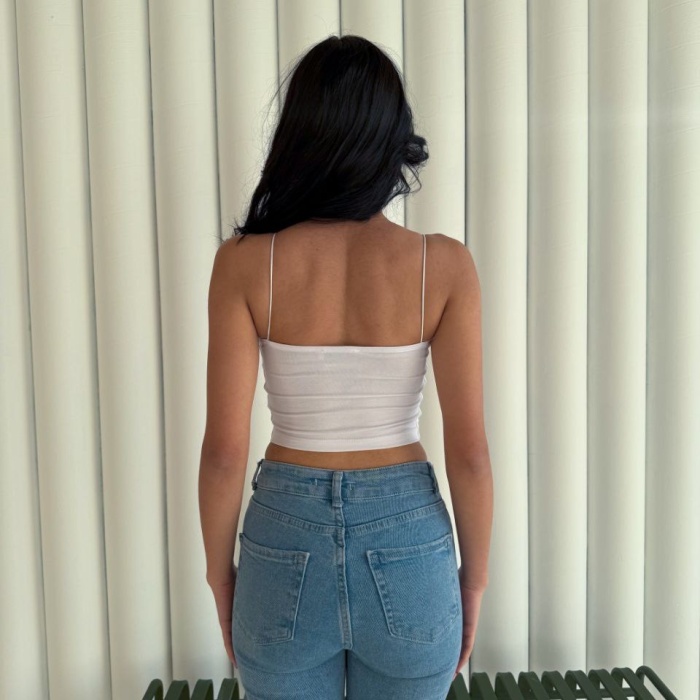 Kadın İp Askılı Kısa Crop - Beyaz