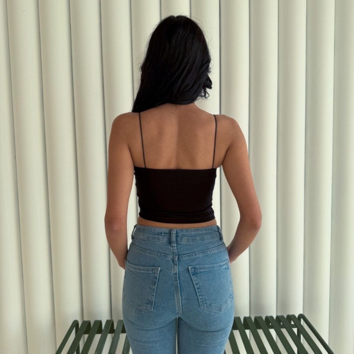 Kadın İp Askılı Kısa Crop - Siyah