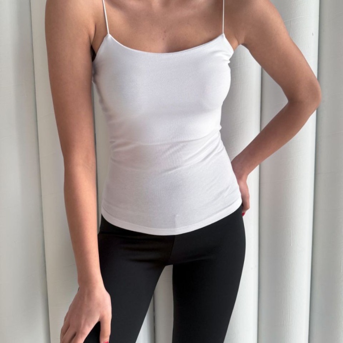 Kadın İp Askılı Uzun Crop - Beyaz