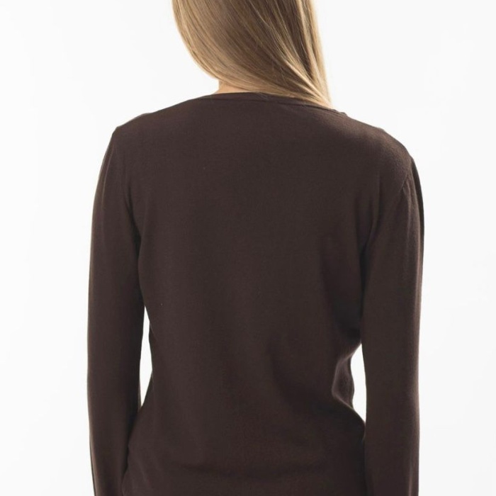 Kahverengi V Yaka Düğmeli Basic Triko Kadın Hırka