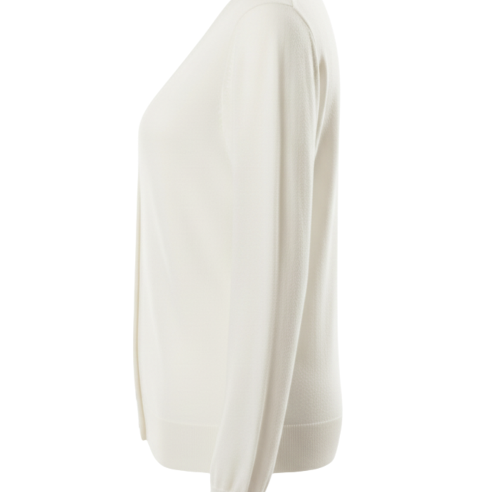 Ekru V Yaka Düğmeli Basic Triko Kadın Hırka