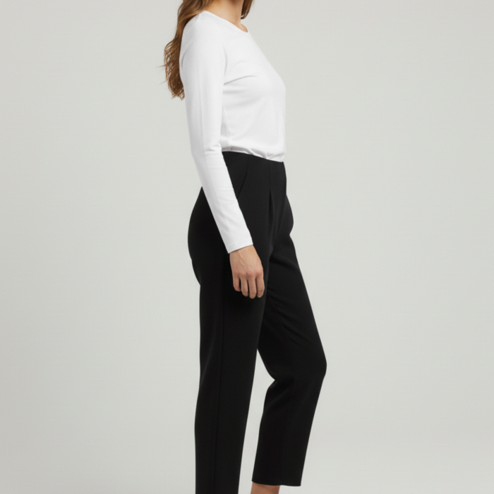 Kadın Yüksek Bel Lastikli Pensli Balon Krep Pantolon – Siyah