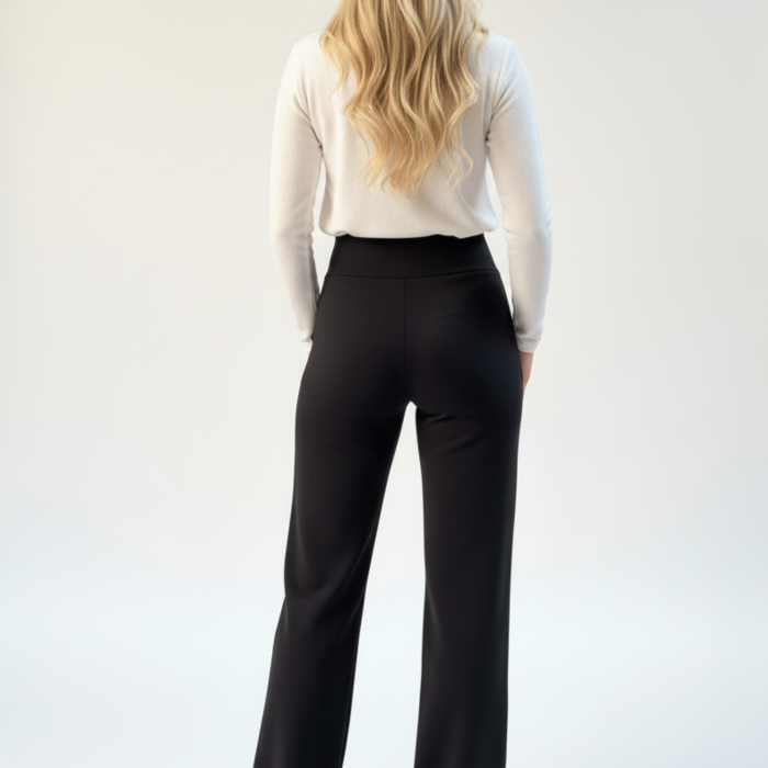 Kadın Süper Yüksek Bel Korsaj Bol Kesim Krep Pantolon – Siyah