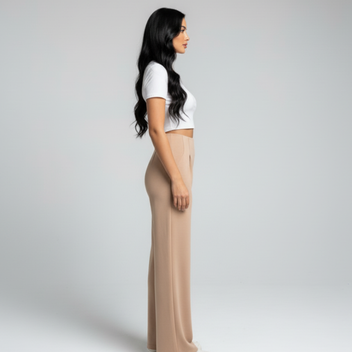 Kadın Yüksek Bel Pensli Bol Paça Krep Palazzo Pantolon – Bej