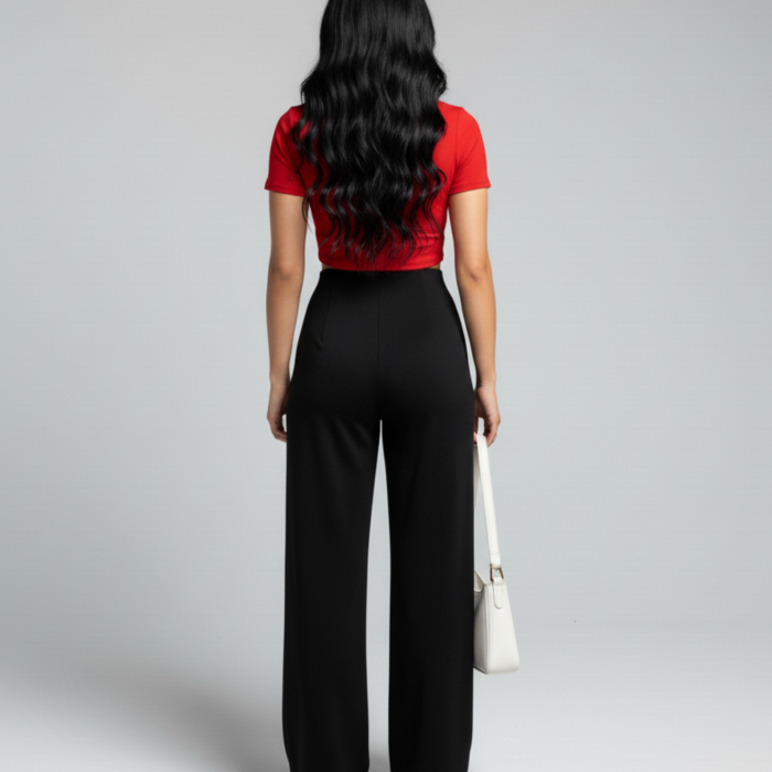 Kadın Yüksek Bel Pensli Bol Paça Krep Palazzo Pantolon – Siyah