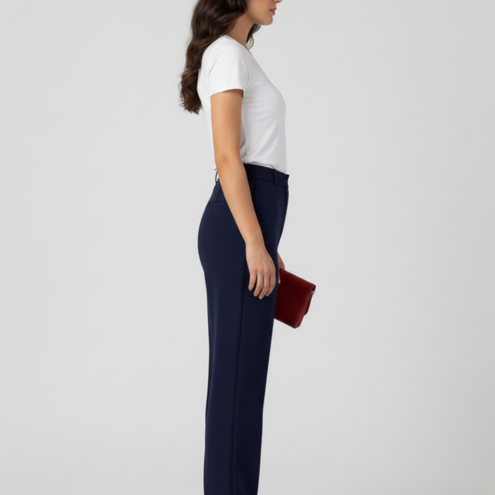 Kadın Modal Çımalı Yüksek Bel Beli Lastikli Bol Paça Pantolon - Lacivert