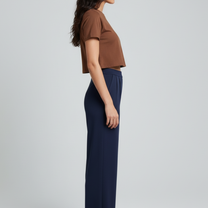 Kadın Yüksek Bel Pensli Krep Palazzo Pantolon – Lacivert