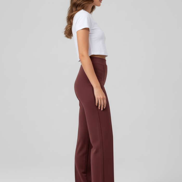 Kadın Modal Çımalı Yüksek Bel Beli Lastikli Bol Paça Pantolon - Kiremit