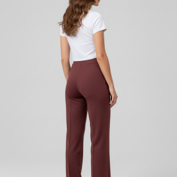 Kadın Modal Çımalı Yüksek Bel Beli Lastikli Bol Paça Pantolon - Kiremit