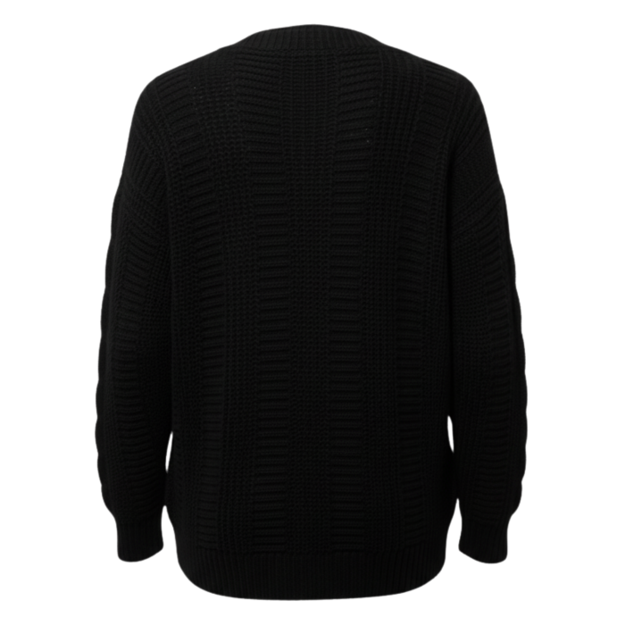 Kadın Siyah Düğmeli Kısa Triko Hırka – Burgulu Örgü Desenli