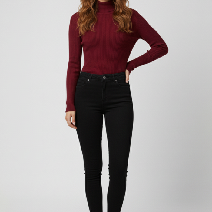 Kadın Bordo Boğazlı Triko Kazak