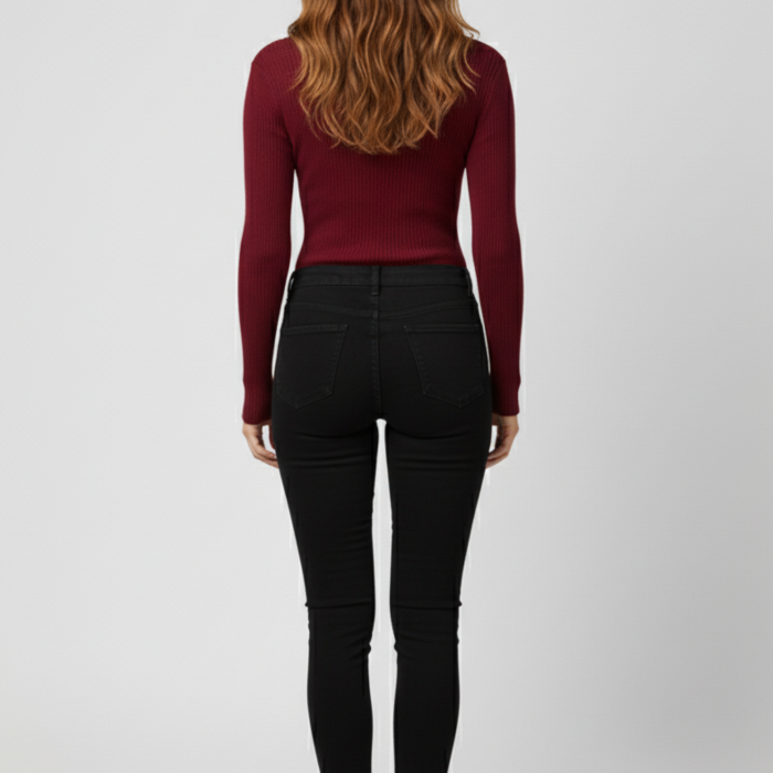 Kadın Bordo Boğazlı Triko Kazak