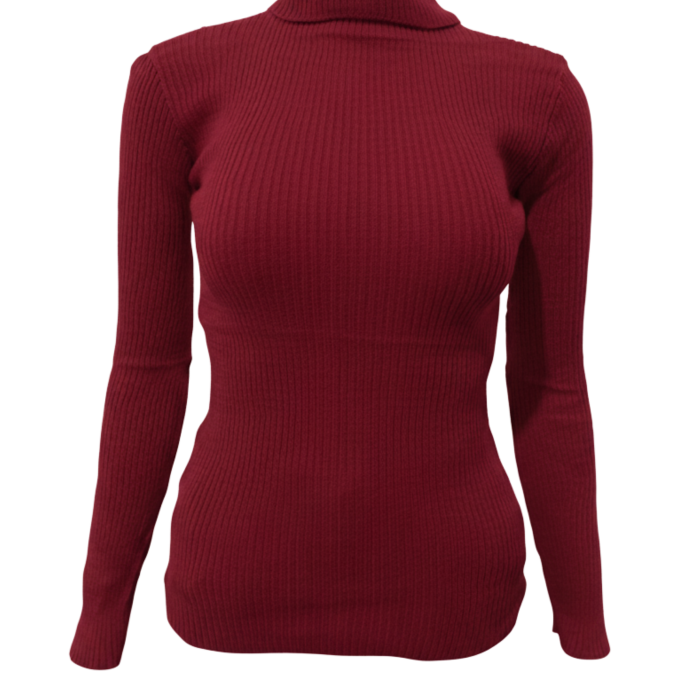 Kadın Bordo Boğazlı Triko Kazak