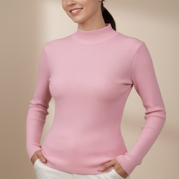 Kadın Pembe Balıkçı Yaka Kazak