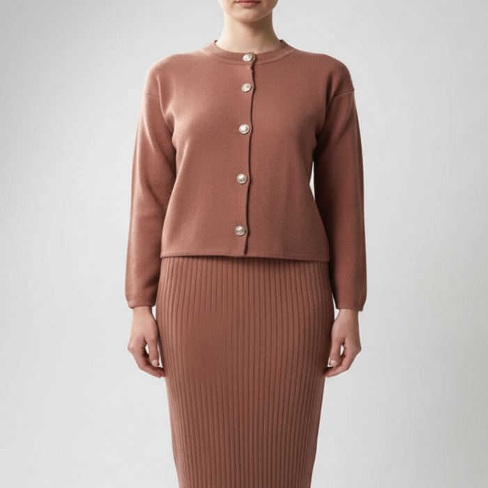 Kadın Hırka Elbise İkili Takım - Kiremit