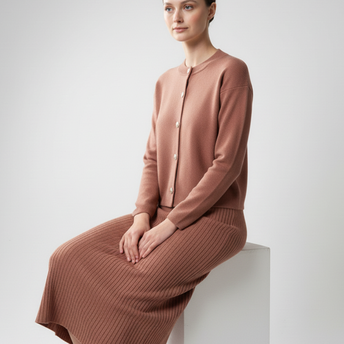 Kadın Hırka Elbise İkili Takım - Kiremit