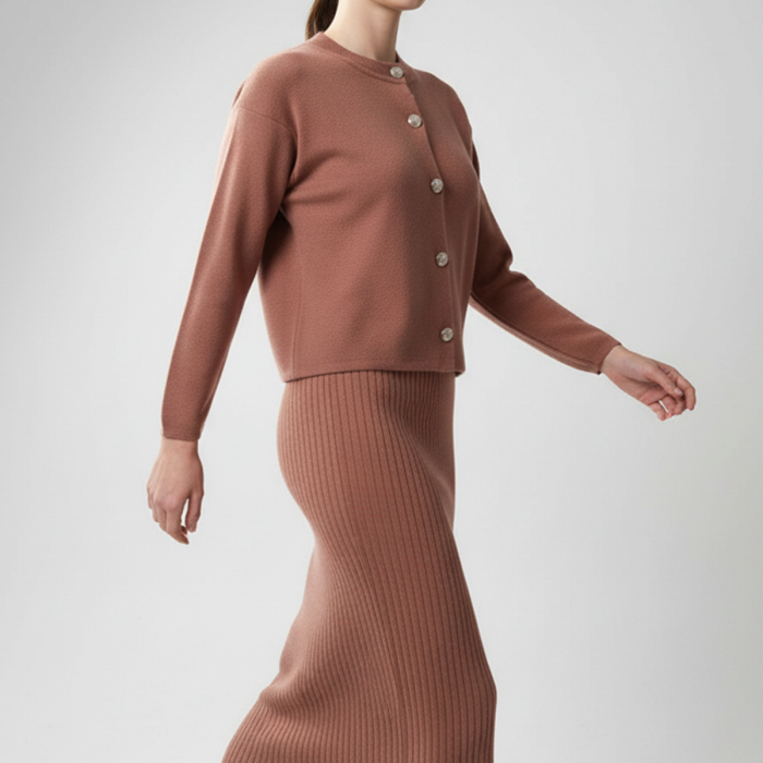 Kadın Hırka Elbise İkili Takım - Kiremit