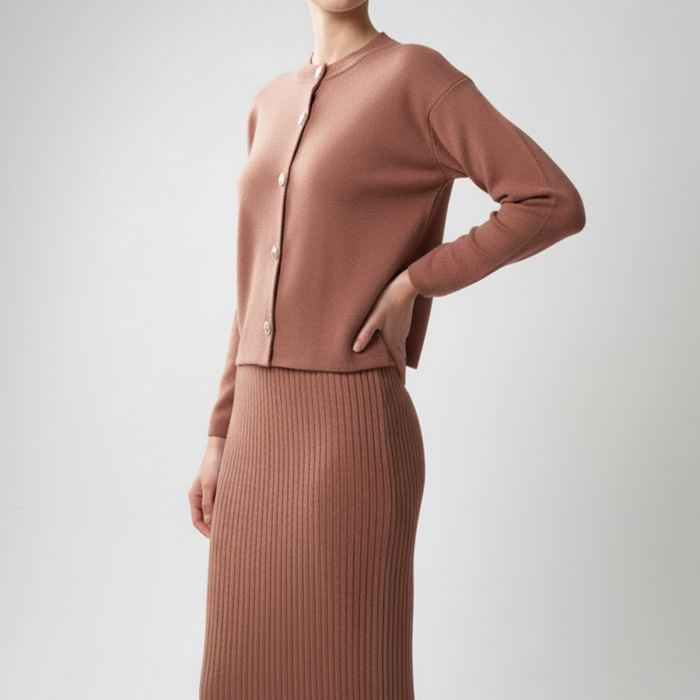 Kadın Hırka Elbise İkili Takım - Kiremit