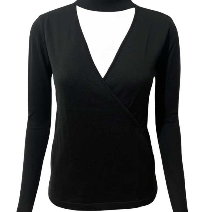 Kadın Boğazlı Pencere Detaylı Siyah Triko Kazak