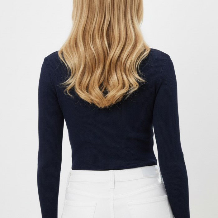 Kadın Boğazlı Pencere Detaylı Lacivert Triko Kazak