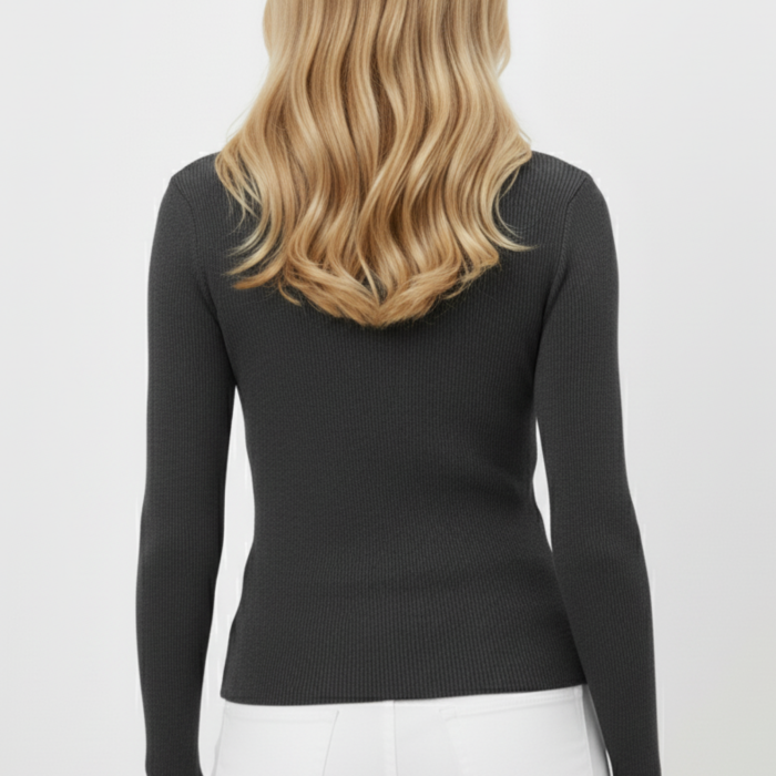 Kadın Boğazlı Pencere Detaylı Gri Triko Kazak