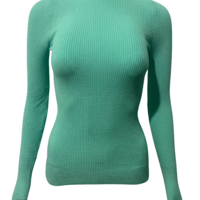 Mint Yeşili Fitilli Balıkçı Yaka Kadın Triko Kazak