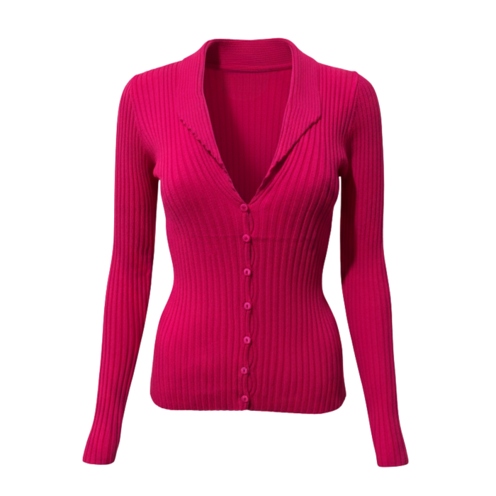 Fitilli V Yaka Düğmeli Kadın Triko Hırka - Pembe