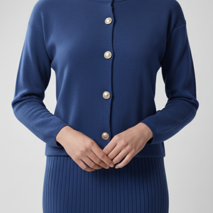 Kadın Hırka Elbise İkili Takım - Mavi