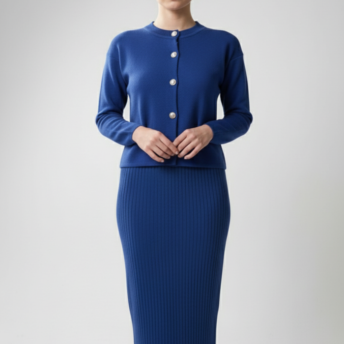 Kadın Hırka Elbise İkili Takım - Mavi