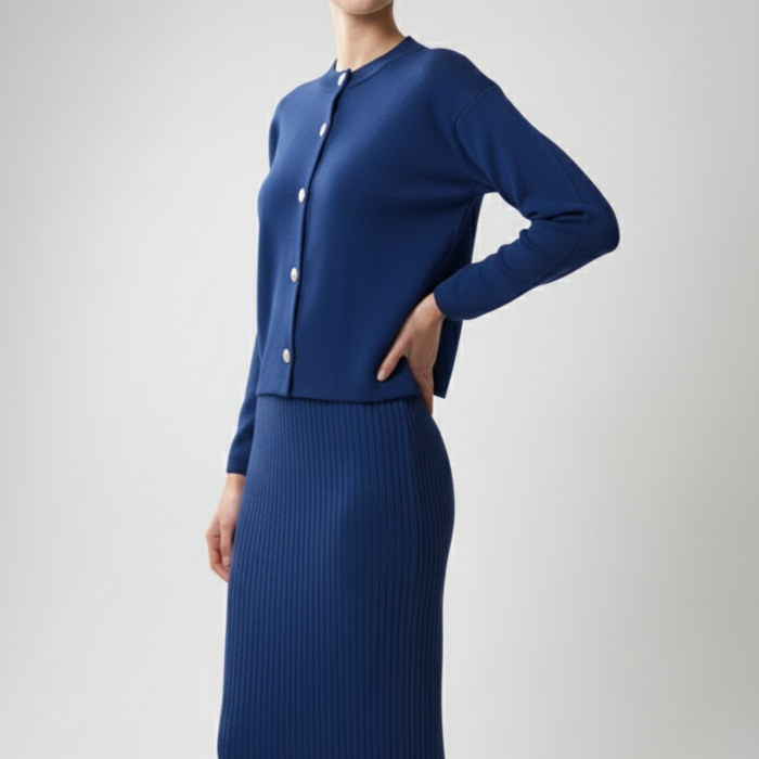 Kadın Hırka Elbise İkili Takım - Mavi