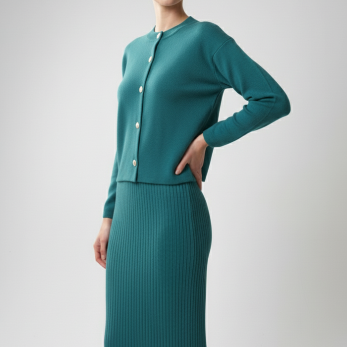 Kadın Hırka Elbise İkili Takım - Turkuaz