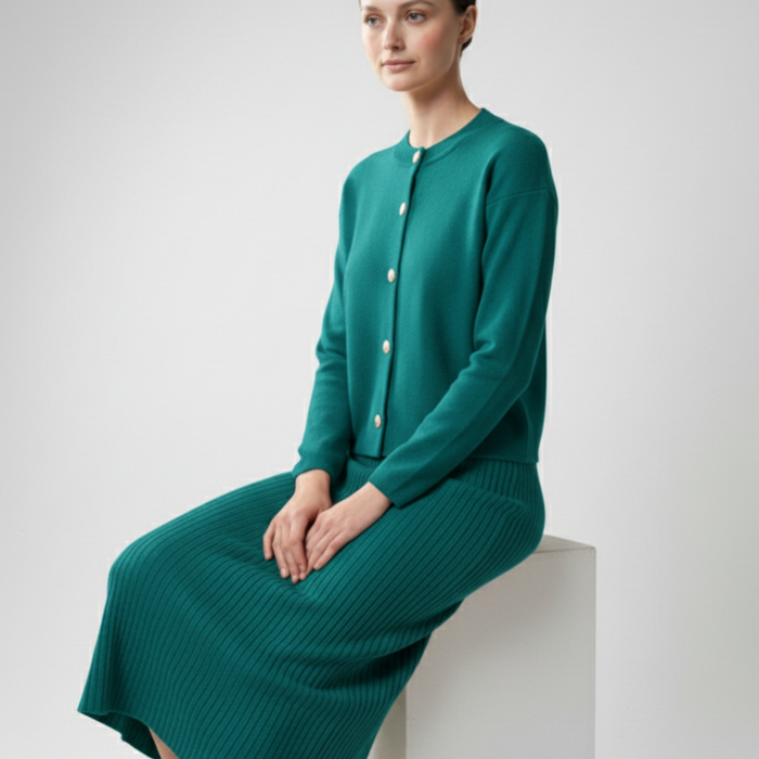 Kadın Hırka Elbise İkili Takım - Turkuaz