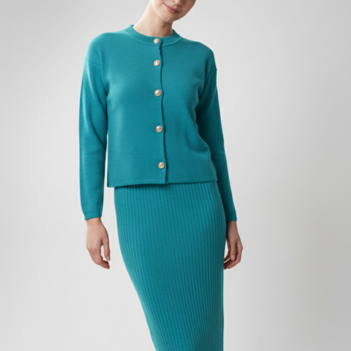 Kadın Hırka Elbise İkili Takım - Turkuaz