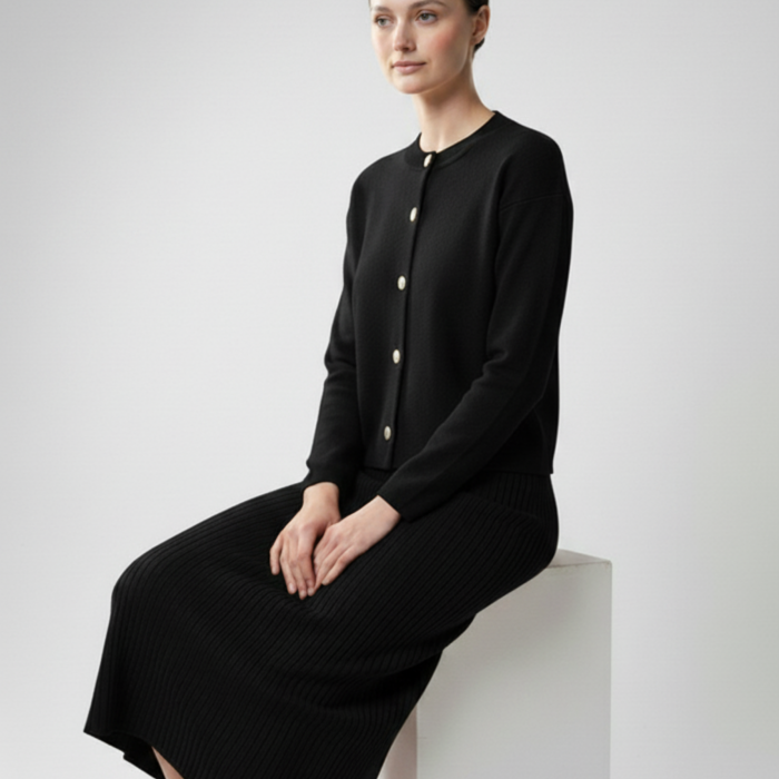 Kadın Hırka Elbise İkili Takım - Siyah