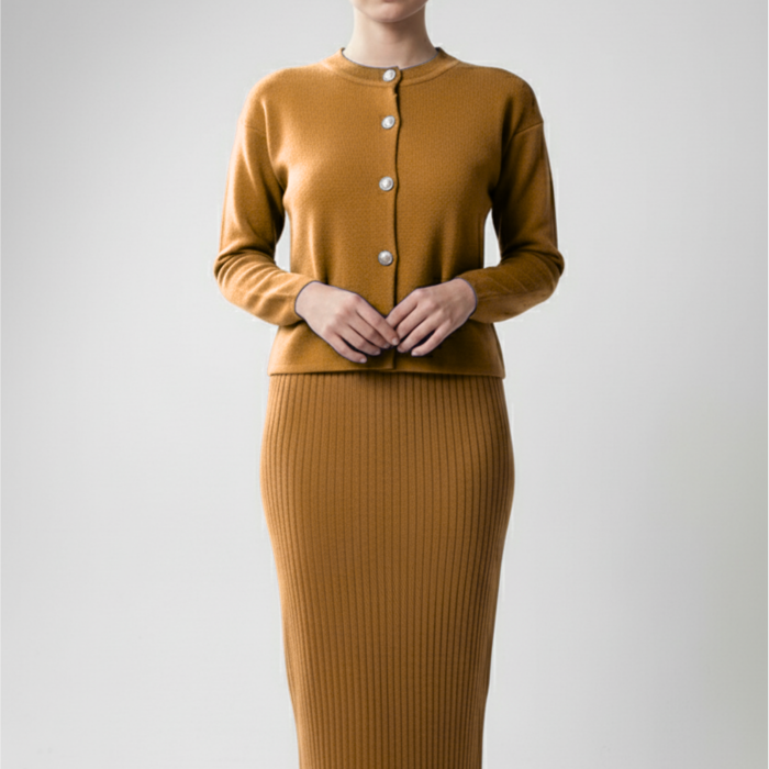 Kadın Hırka Elbise İkili Takım - Kahverengi