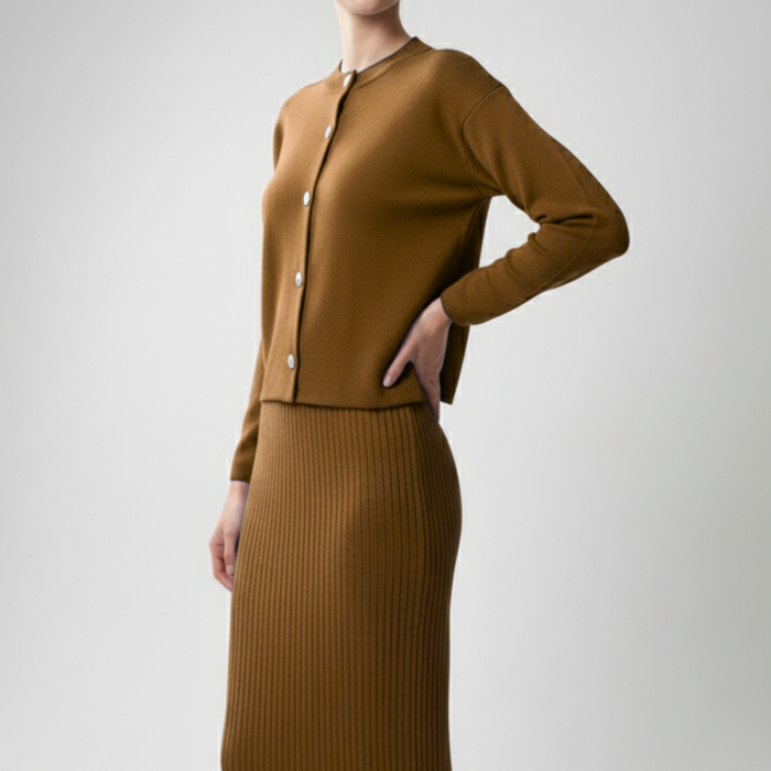 Kadın Hırka Elbise İkili Takım - Kahverengi