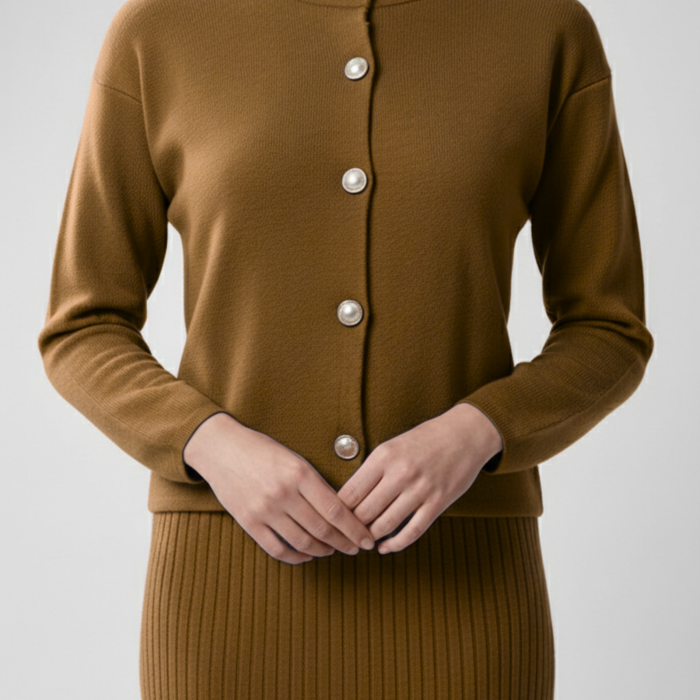 Kadın Hırka Elbise İkili Takım - Kahverengi