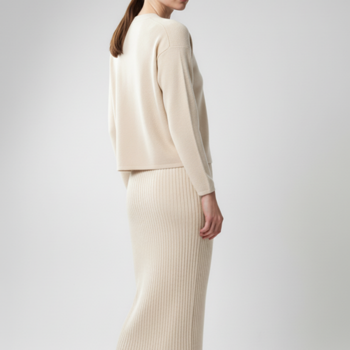 Kadın Hırka Elbise İkili Takım - Krem