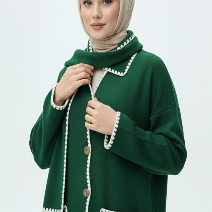 Kadın Nakış Detaylı Atkılı Yumuşak Ceket - Yeşil